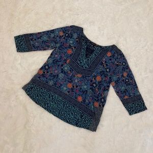 Lucky Brand Blue Boho 3/4 Sleeve Blouse Plus Sz 1X